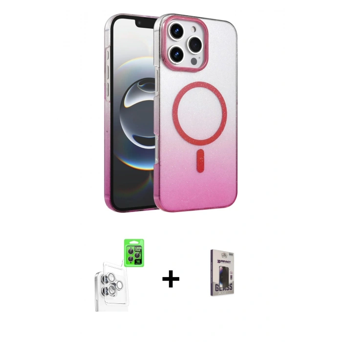 MARSİLYAN™- iPhone 16 Pro Kılıf Ahenk Doku Özel Seri - Siyah Bilvis Hayalet Cam Ekran Koruyucu + Raze Metal Kamera Lens - BZ