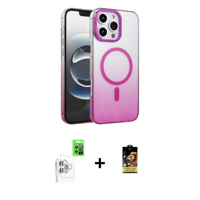 MARSİLYAN™- iPhone 16 Pro Kılıf Ahenk Doku Özel Seri - Siyah Buffer Cam Ekran Koruyucu + Raze Metal Kamera Lens - BZ