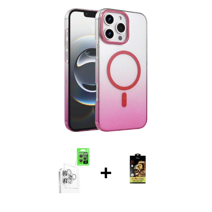 MARSİLYAN™- iPhone 16 Pro Kılıf Ahenk Doku Özel Seri - Siyah Buffer Cam Ekran Koruyucu + Raze Metal Kamera Lens - BZ