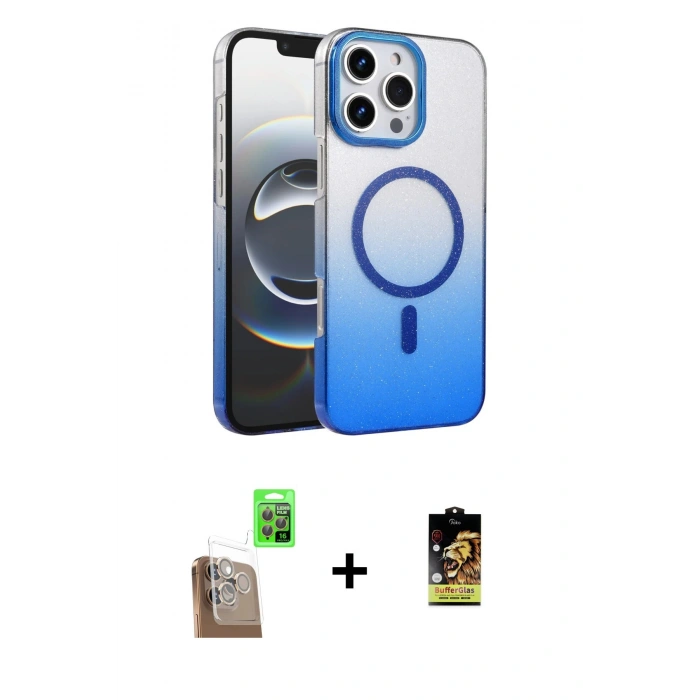 MARSİLYAN™- iPhone 16 Pro Kılıf Ahenk Doku Özel Seri - Siyah Buffer Cam Ekran Koruyucu + Raze Metal Kamera Lens - CLTM