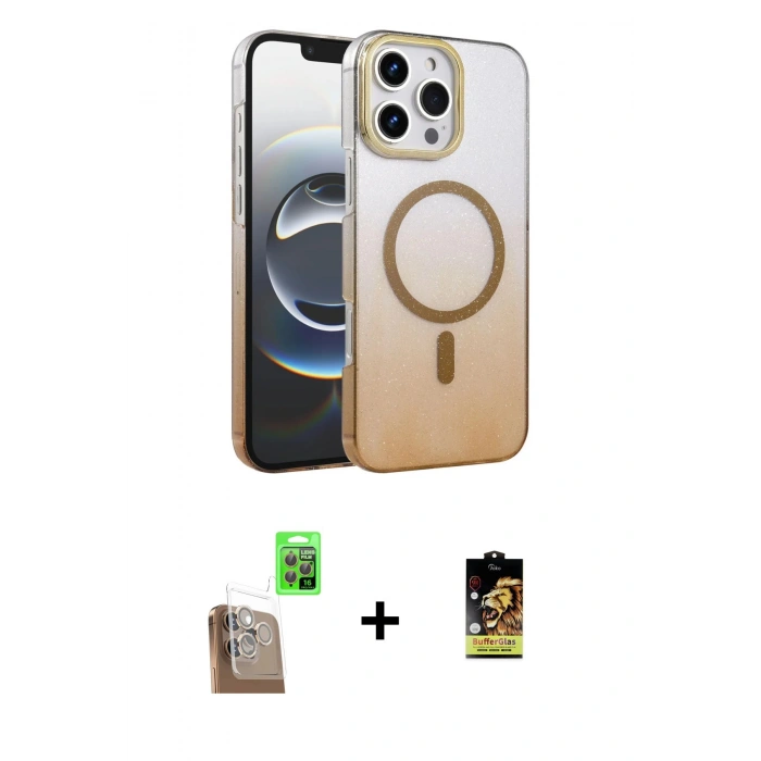 MARSİLYAN™- iPhone 16 Pro Kılıf Ahenk Doku Özel Seri - Siyah Buffer Cam Ekran Koruyucu + Raze Metal Kamera Lens - CLTM