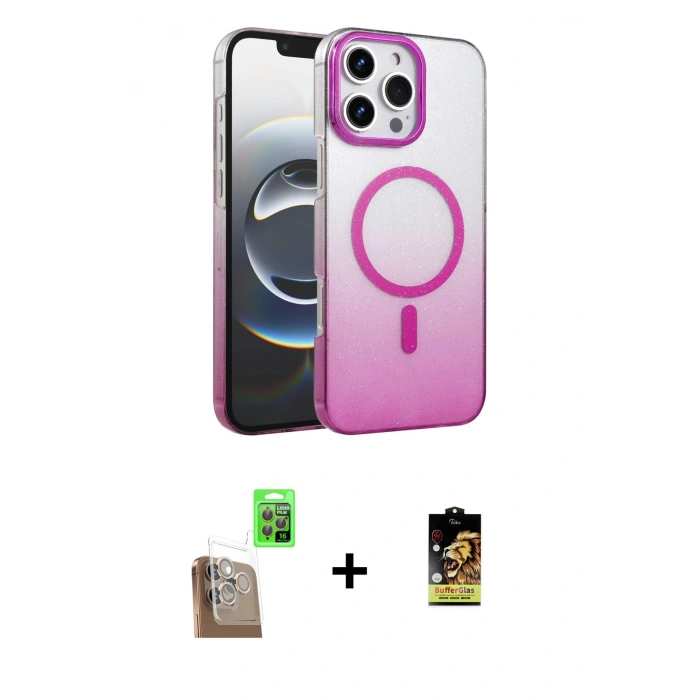 MARSİLYAN™- iPhone 16 Pro Kılıf Ahenk Doku Özel Seri - Siyah Buffer Cam Ekran Koruyucu + Raze Metal Kamera Lens - CLTM