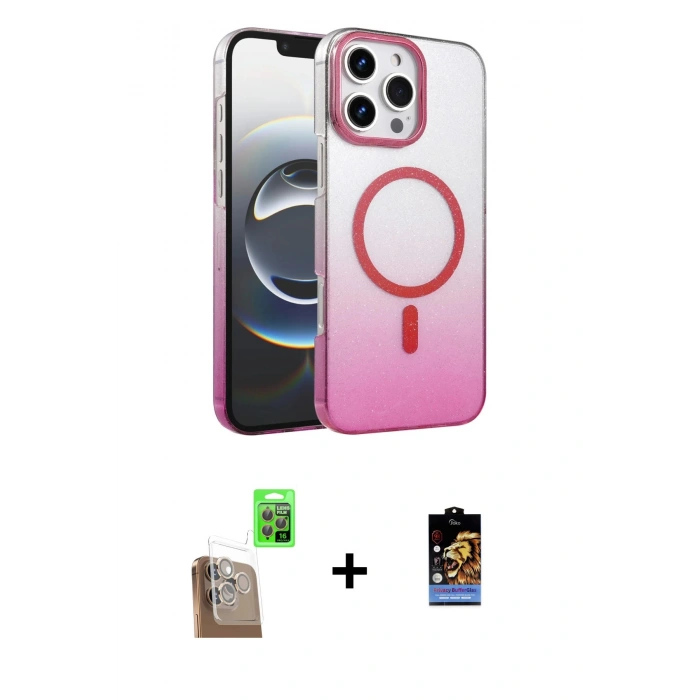 MARSİLYAN™- iPhone 16 Pro Kılıf Ahenk Doku Özel Seri - Siyah Buffer Hayalet Cam Ekran Koruyucu + Raze Metal Kamera Lens - CLTM