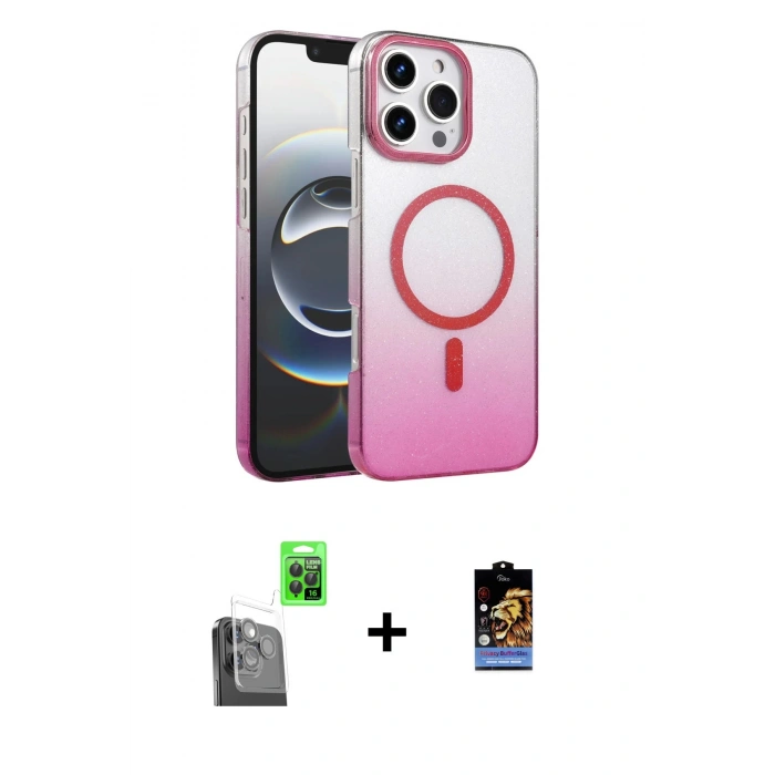 MARSİLYAN™- iPhone 16 Pro Kılıf Ahenk Doku Özel Seri - Siyah Buffer Hayalet Cam Ekran Koruyucu + Siyah Raze Metal Kamera Lens