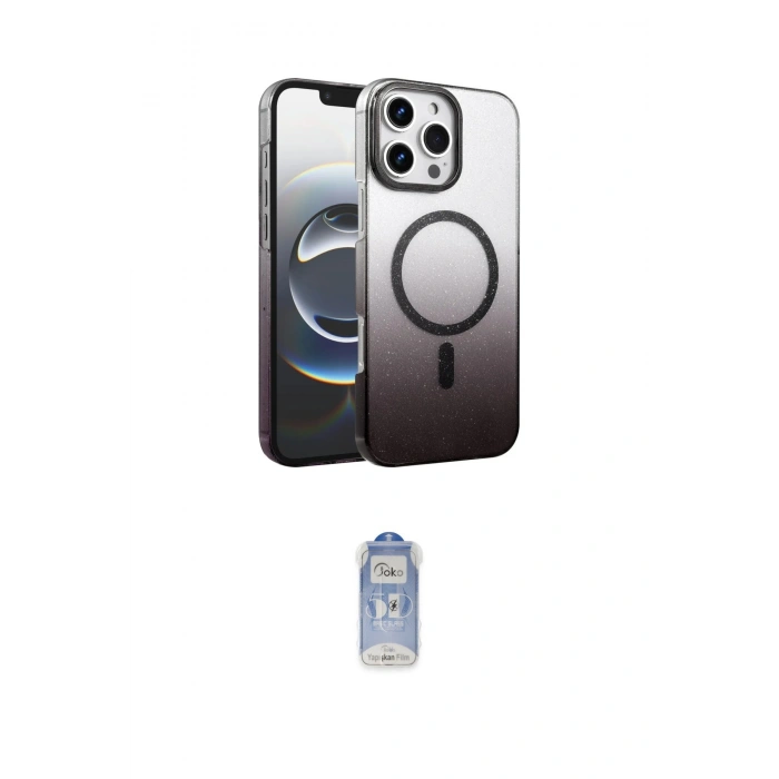 MARSİLYAN™- iPhone 16 Pro Kılıf Ahenk Doku Özel Seri - Siyah Joko Magic 5D Cam