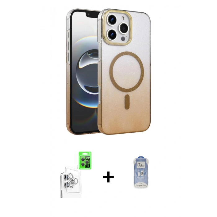 MARSİLYAN™- iPhone 16 Pro Kılıf Ahenk Doku Özel Seri - Siyah Joko Magic 5D Cam + Beyaz Raze Metal Kamera Lens