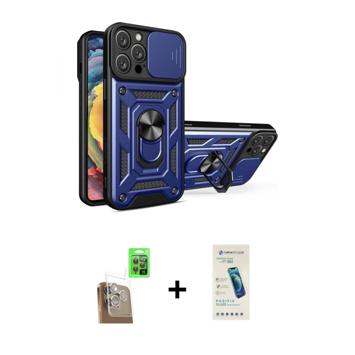 MARSİLYAN™- iPhone 16 Pro Kılıf Ahenk Klasik - Şeffaf Pasifik Cam Ekran Koruyucu + Raze Metal Kamera Lens - CLTM