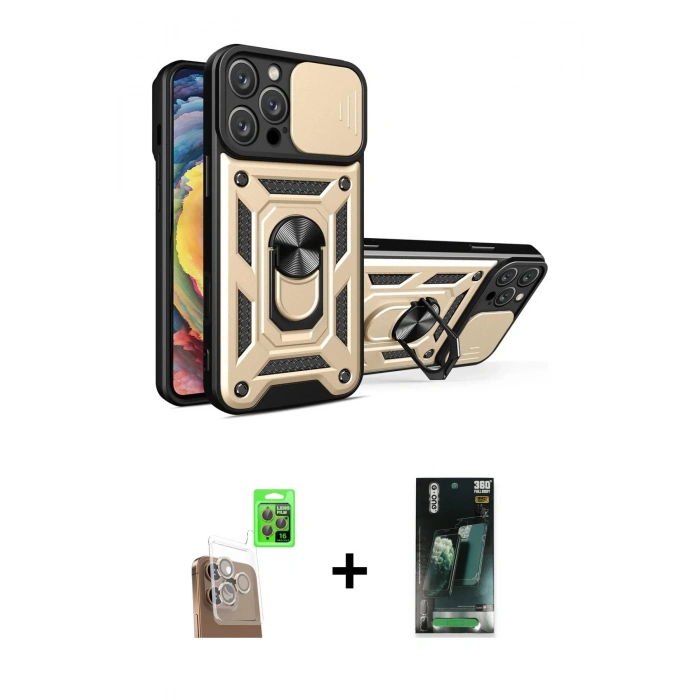 MARSİLYAN™- iPhone 16 Pro Kılıf Ahenk Klasik - Siyah 360 Mat Full Body Arka Koruyucu + Raze Metal Kamera Lens - CLTM