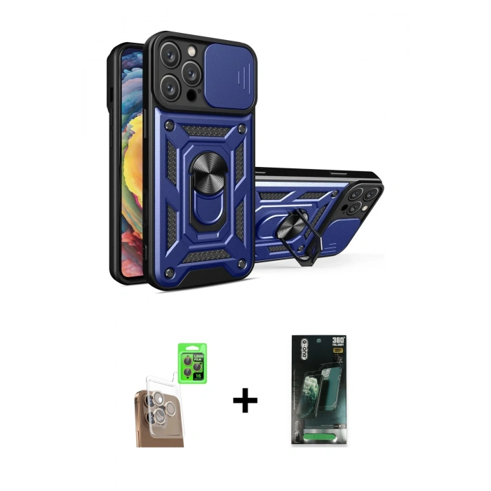 MARSİLYAN™- iPhone 16 Pro Kılıf Ahenk Klasik - Siyah 360 Mat Full Body Arka Koruyucu + Raze Metal Kamera Lens - CLTM