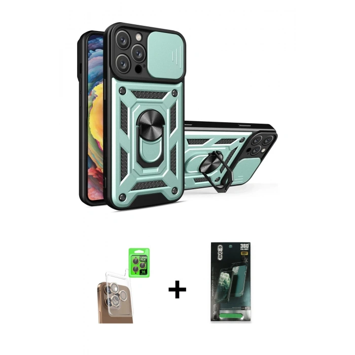 MARSİLYAN™- iPhone 16 Pro Kılıf Ahenk Klasik - Siyah 360 Mat Full Body Arka Koruyucu + Raze Metal Kamera Lens - CLTM