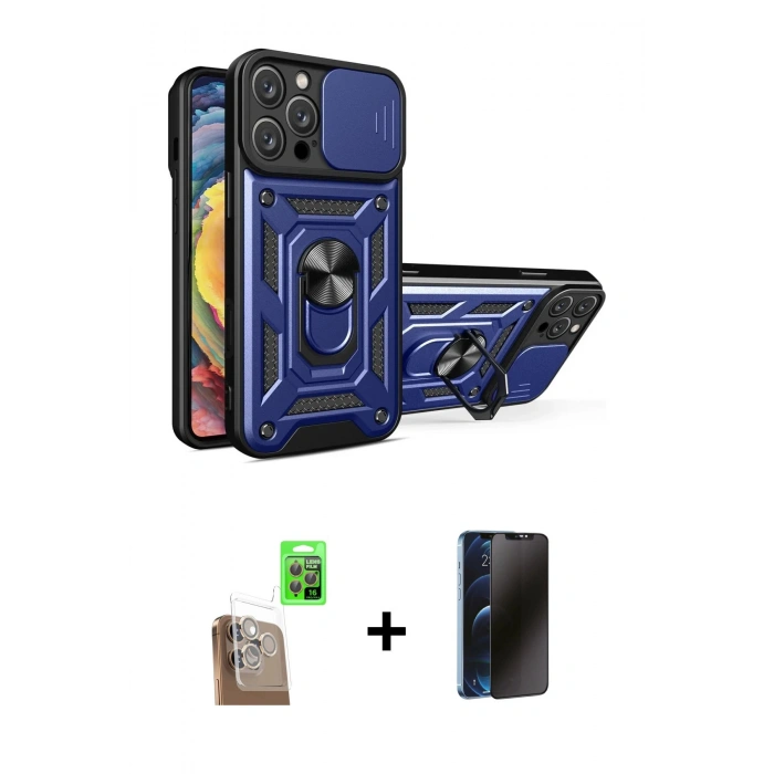 MARSİLYAN™- iPhone 16 Pro Kılıf Ahenk Klasik - Siyah 3D Antistatik Hayalet Cam Ekran Koruyucu + Raze Metal Kamera Lens - CLTM