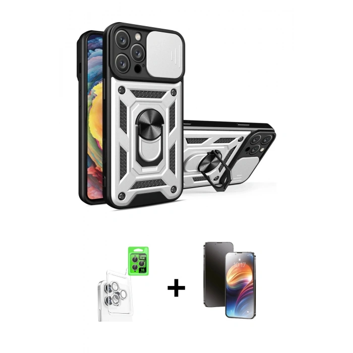 MARSİLYAN™- iPhone 16 Pro Kılıf Ahenk Klasik - Siyah 3D Antistatik Mat Seramik Nano Ekran Koruyucu + Raze Metal Kamera Lens - BZ