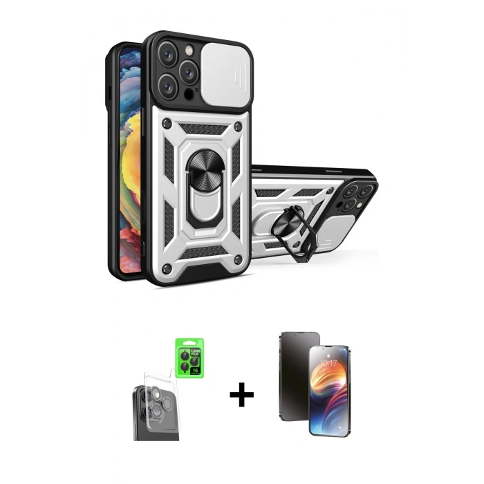 MARSİLYAN™- iPhone 16 Pro Kılıf Ahenk Klasik - Siyah 3D Antistatik Mat Seramik Nano Ekran Koruyucu + Siyah Raze Metal Kamera Lens