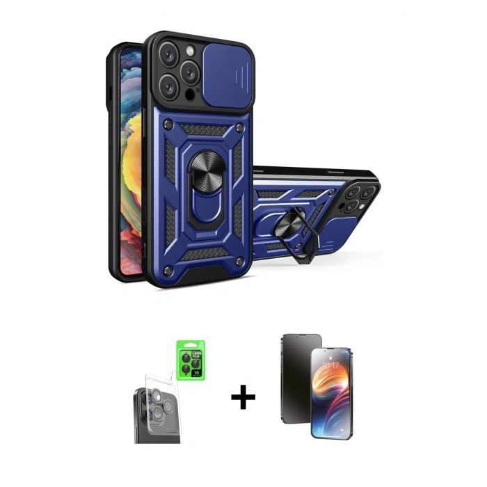 MARSİLYAN™- iPhone 16 Pro Kılıf Ahenk Klasik - Siyah 3D Antistatik Mat Seramik Nano Ekran Koruyucu + Siyah Raze Metal Kamera Lens