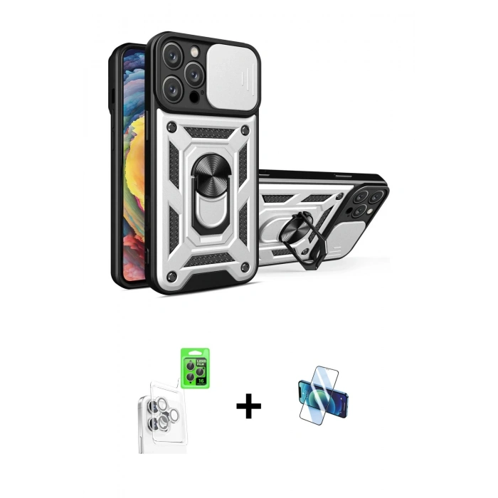MARSİLYAN™- iPhone 16 Pro Kılıf Ahenk Klasik - Siyah 3D Antistatik Seramik Nano Ekran Koruyucu + Raze Metal Kamera Lens - BZ