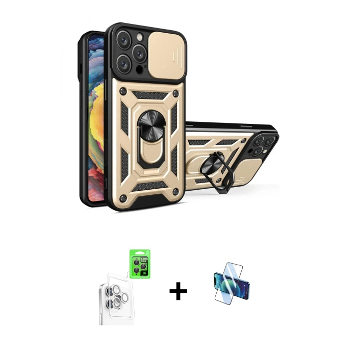 MARSİLYAN™- iPhone 16 Pro Kılıf Ahenk Klasik - Siyah 3D Antistatik Seramik Nano Ekran Koruyucu + Raze Metal Kamera Lens - BZ
