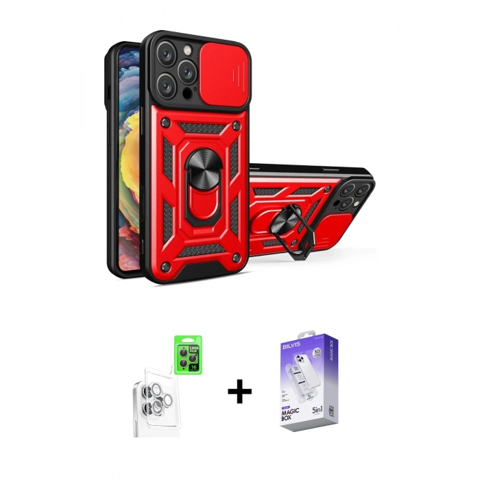 MARSİLYAN™- iPhone 16 Pro Kılıf Ahenk Klasik - Siyah Bilvis 5in1 3D Magic Cam Ekran Koruyucu + Raze Metal Kamera Lens - BZ