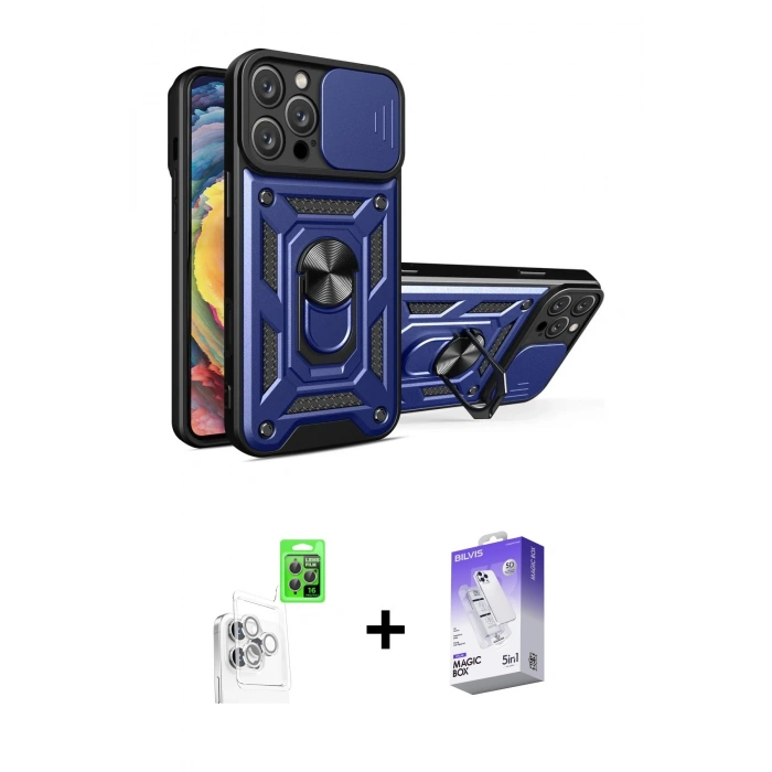 MARSİLYAN™- iPhone 16 Pro Kılıf Ahenk Klasik - Siyah Bilvis 5in1 3D Magic Cam Ekran Koruyucu + Raze Metal Kamera Lens - BZ