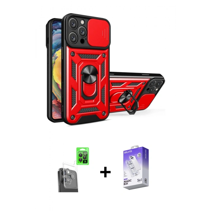 MARSİLYAN™- iPhone 16 Pro Kılıf Ahenk Klasik - Siyah Bilvis 5in1 3D Magic Cam Ekran Koruyucu + Raze Metal Kamera Lens - SH