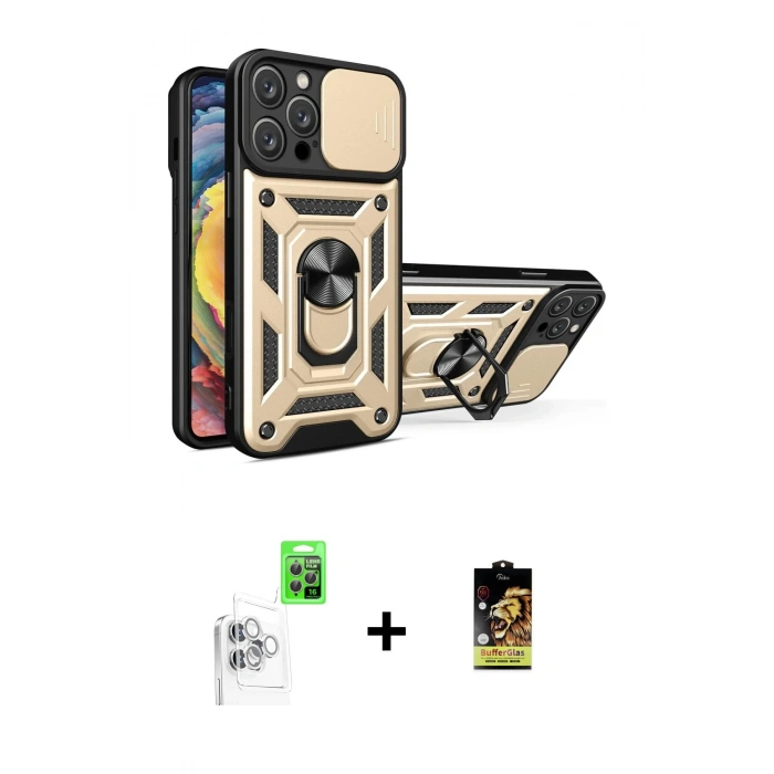 MARSİLYAN™- iPhone 16 Pro Kılıf Ahenk Klasik - Siyah Buffer Cam Ekran Koruyucu + Raze Metal Kamera Lens - BZ