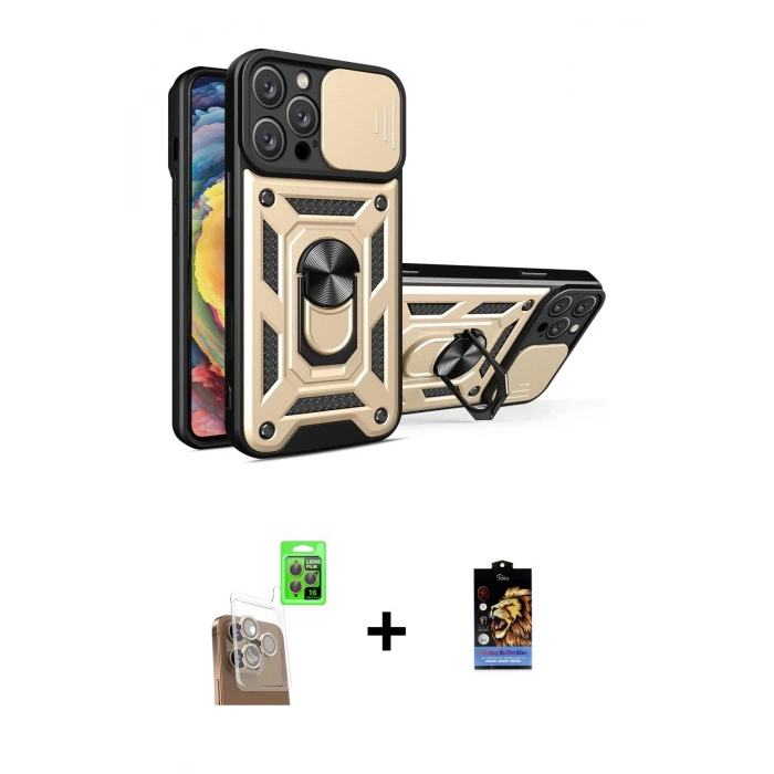 MARSİLYAN™- iPhone 16 Pro Kılıf Ahenk Klasik - Siyah Buffer Hayalet Cam Ekran Koruyucu + Raze Metal Kamera Lens - CLTM