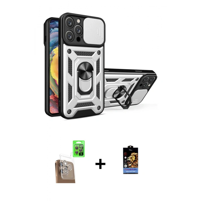 MARSİLYAN™- iPhone 16 Pro Kılıf Ahenk Klasik - Siyah Buffer Hayalet Cam Ekran Koruyucu + Raze Metal Kamera Lens - CLTM