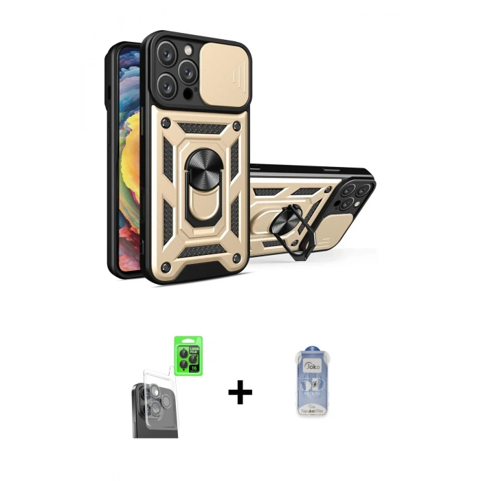 MARSİLYAN™- iPhone 16 Pro Kılıf Ahenk Klasik - Siyah Joko Magic 5D Cam + Raze Metal Kamera Lens - SH