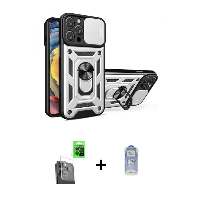 MARSİLYAN™- iPhone 16 Pro Kılıf Ahenk Klasik - Siyah Joko Magic 5D Cam + Raze Metal Kamera Lens - SH