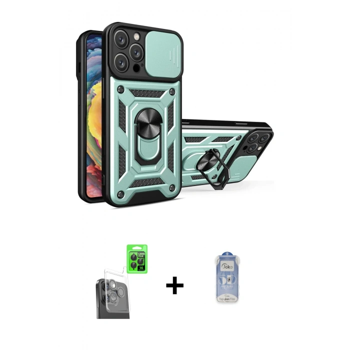 MARSİLYAN™- iPhone 16 Pro Kılıf Ahenk Klasik - Siyah Joko Magic 5D Cam + Raze Metal Kamera Lens - SH