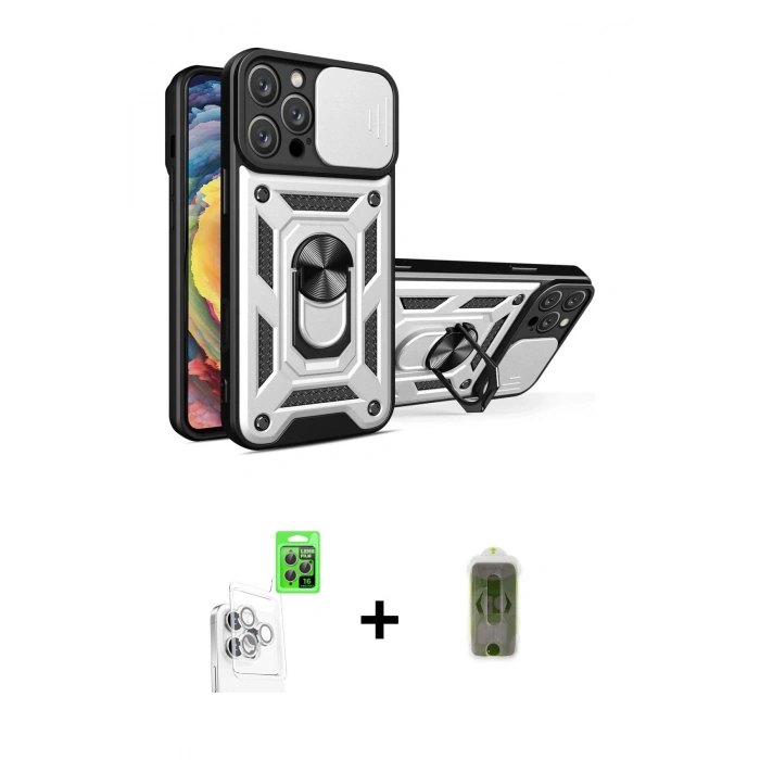 MARSİLYAN™- iPhone 16 Pro Kılıf Ahenk Klasik - Siyah Joko Magic 5D Hayalet Cam + Raze Metal Kamera Lens - BZ