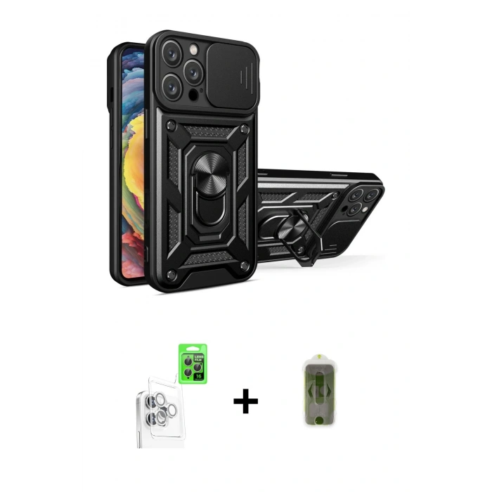 MARSİLYAN™- iPhone 16 Pro Kılıf Ahenk Klasik - Siyah Joko Magic 5D Hayalet Cam + Raze Metal Kamera Lens - BZ