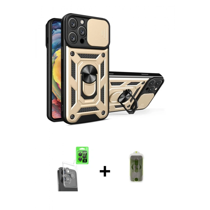 MARSİLYAN™- iPhone 16 Pro Kılıf Ahenk Klasik - Siyah Joko Magic 5D Hayalet Cam + Raze Metal Kamera Lens - SH