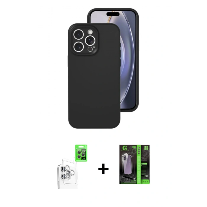 MARSİLYAN™- iPhone 16 Pro Kılıf Ahenk Serisi - Şeffaf 360 Full Body Arka Koruyucu + Raze Metal Kamera Lens - BZ