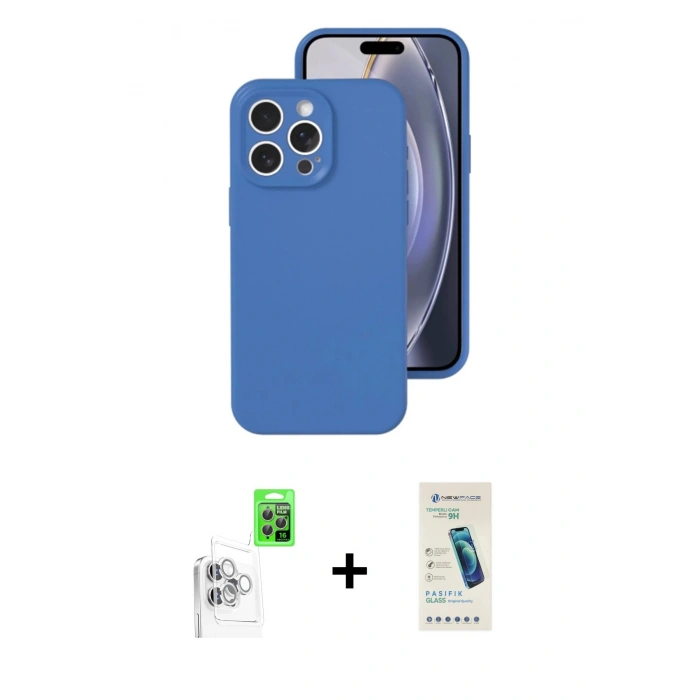 MARSİLYAN™- iPhone 16 Pro Kılıf Ahenk Serisi - Şeffaf Pasifik Cam Ekran Koruyucu + Raze Metal Kamera Lens - BZ