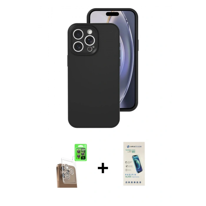 MARSİLYAN™- iPhone 16 Pro Kılıf Ahenk Serisi - Şeffaf Pasifik Cam Ekran Koruyucu + Raze Metal Kamera Lens - CLTM
