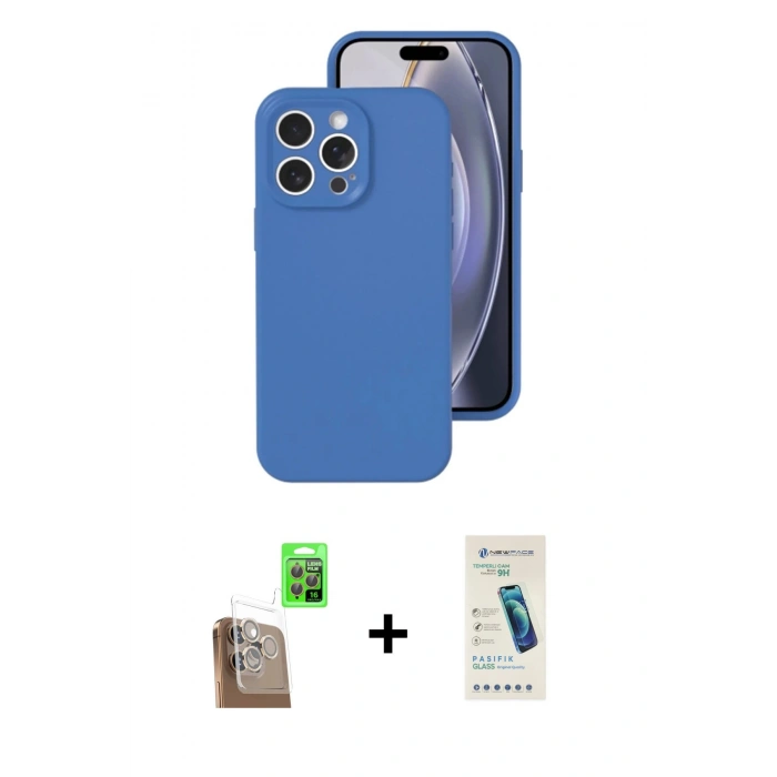 MARSİLYAN™- iPhone 16 Pro Kılıf Ahenk Serisi - Şeffaf Pasifik Cam Ekran Koruyucu + Raze Metal Kamera Lens - CLTM