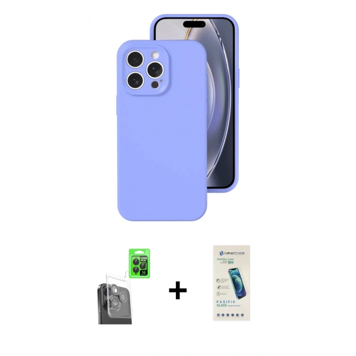 MARSİLYAN™- iPhone 16 Pro Kılıf Ahenk Serisi - Şeffaf Pasifik Cam Ekran Koruyucu + Raze Metal Kamera Lens - SH