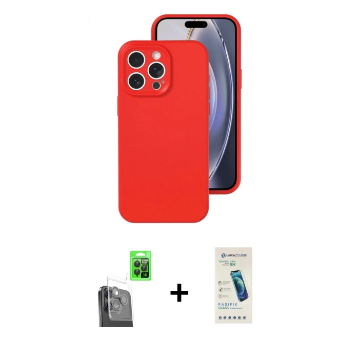 MARSİLYAN™- iPhone 16 Pro Kılıf Ahenk Serisi - Şeffaf Pasifik Cam Ekran Koruyucu + Raze Metal Kamera Lens - SH