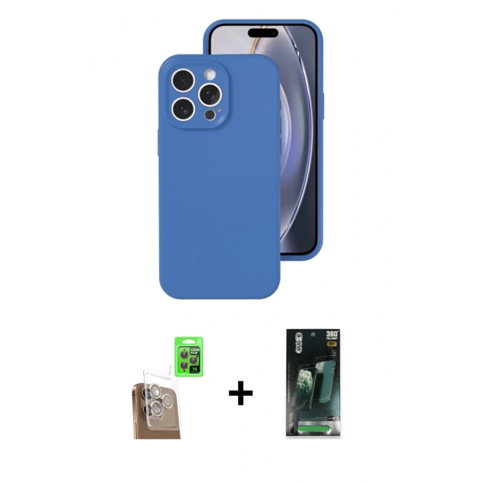 MARSİLYAN™- iPhone 16 Pro Kılıf Ahenk Serisi - Siyah 360 Mat Full Body Arka Koruyucu + Raze Metal Kamera Lens - CLTM