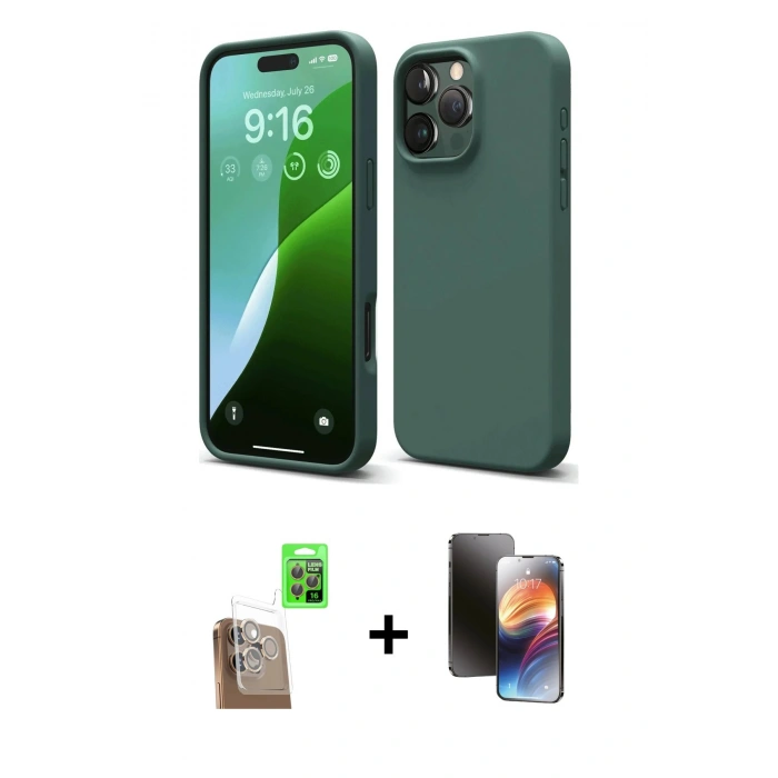 MARSİLYAN™- iPhone 16 Pro Kılıf Ahenk Serisi - Siyah 3D Antistatik Mat Seramik Nano Ekran Koruyucu + Raze Metal Kamera Lens - CLTM