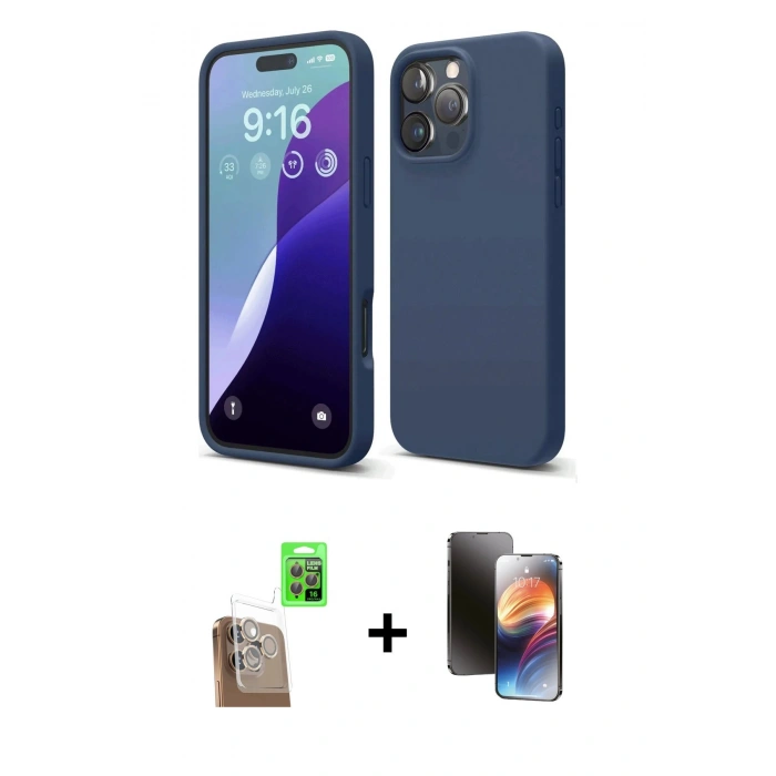 MARSİLYAN™- iPhone 16 Pro Kılıf Ahenk Serisi - Siyah 3D Antistatik Mat Seramik Nano Ekran Koruyucu + Raze Metal Kamera Lens - CLTM