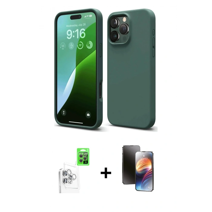 MARSİLYAN™- iPhone 16 Pro Kılıf Ahenk Serisi - Siyah 3D Antistatik Mat Seramik Nano Ekran Koruyucu + Raze Metal Kamera Lens - BZ