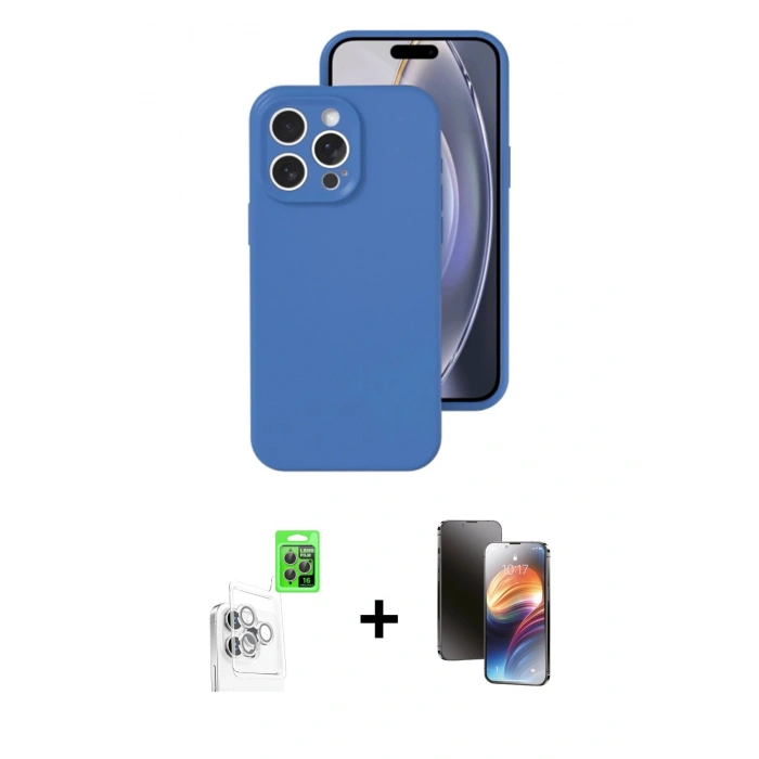 MARSİLYAN™- iPhone 16 Pro Kılıf Ahenk Serisi - Siyah 3D Antistatik Mat Seramik Nano Ekran Koruyucu + Raze Metal Kamera Lens - BZ