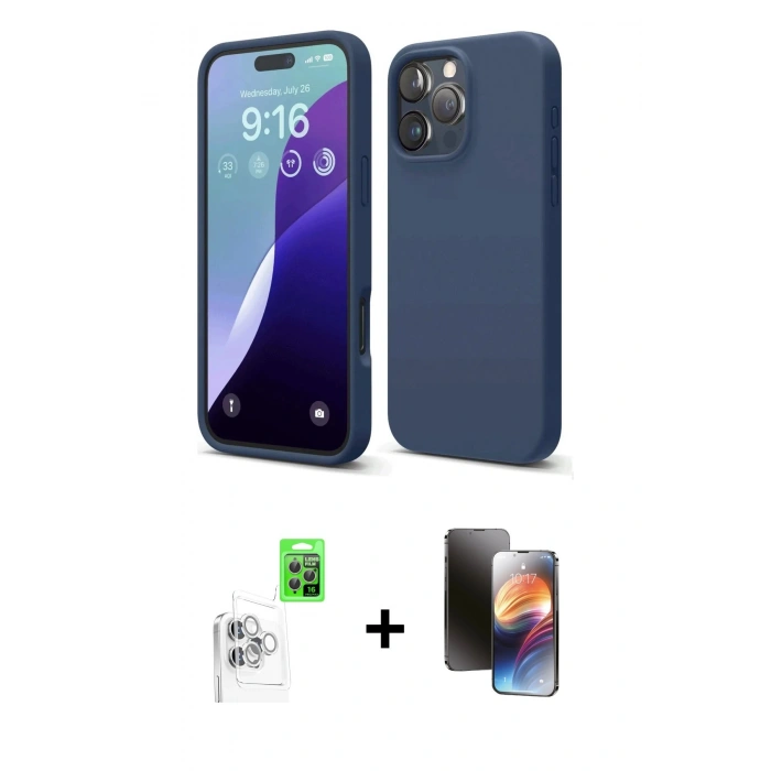MARSİLYAN™- iPhone 16 Pro Kılıf Ahenk Serisi - Siyah 3D Antistatik Mat Seramik Nano Ekran Koruyucu + Raze Metal Kamera Lens - BZ