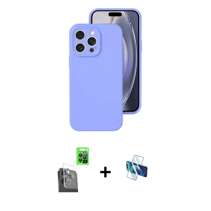 MARSİLYAN™- iPhone 16 Pro Kılıf Ahenk Serisi - Siyah 3D Antistatik Seramik Nano Ekran Koruyucu + Raze Metal Kamera Lens - SH