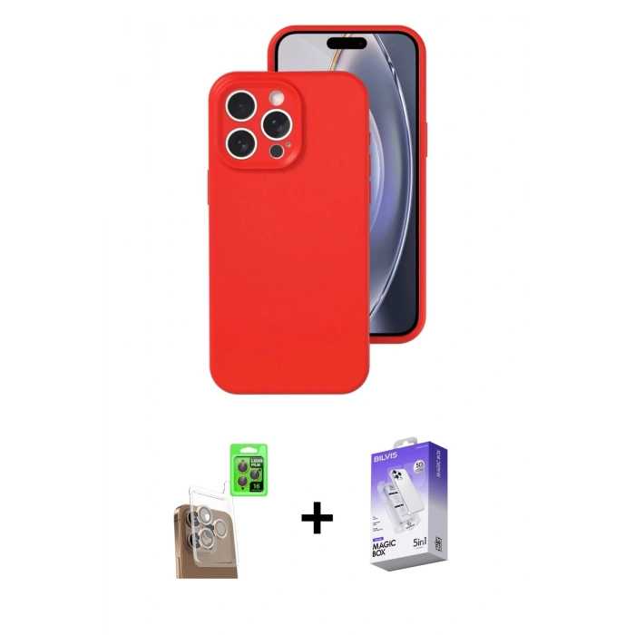 MARSİLYAN™- iPhone 16 Pro Kılıf Ahenk Serisi - Siyah Bilvis 5in1 3D Magic Cam Ekran Koruyucu + Raze Metal Kamera Lens - CLTM