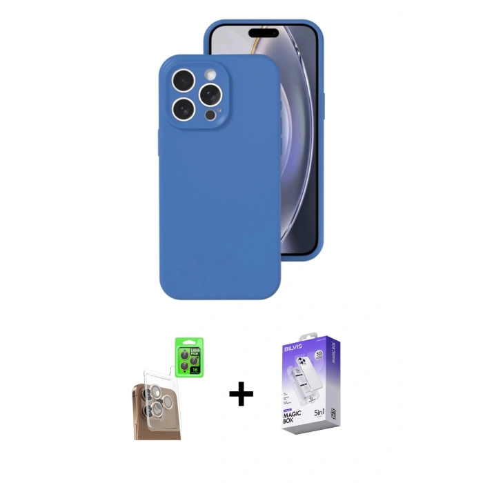MARSİLYAN™- iPhone 16 Pro Kılıf Ahenk Serisi - Siyah Bilvis 5in1 3D Magic Cam Ekran Koruyucu + Raze Metal Kamera Lens - CLTM