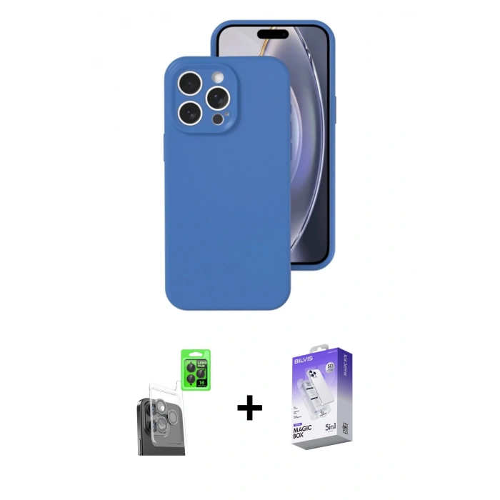 MARSİLYAN™- iPhone 16 Pro Kılıf Ahenk Serisi - Siyah Bilvis 5in1 3D Magic Cam Ekran Koruyucu + Raze Metal Kamera Lens - SH