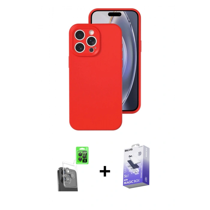 MARSİLYAN™- iPhone 16 Pro Kılıf Ahenk Serisi - Siyah Bilvis 5in1 5D Magic Hayalet Cam Ekran Koruyucu + Raze Metal Kamera Lens - SH