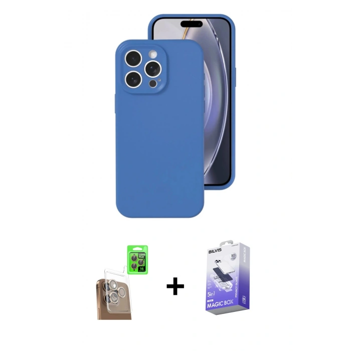 MARSİLYAN™- iPhone 16 Pro Kılıf Ahenk Serisi - Siyah Bilvis 5in1 5D Magic Hayalet Cam Ekran Koruyucu + Raze Metal Kamera Lens - CLTM